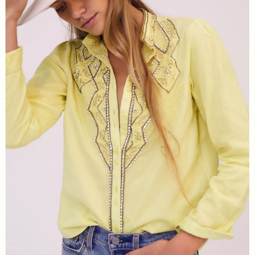 Pilcro Nayeli Beaded Embellished Western Style Shirt Blouse Cotton Size XL